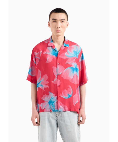 ARMANI EXCHANGE(アルマーニエクスチェンジ)の「【A|X アルマーニ エクスチェンジ】バケーションプリント 半袖シャツ/BOXY(シャツ/ブラウス・メンズ・ピンク/ブルー・MEDIUM/LARGE/XX-LARGE/X-SMALL/X-LARGE/SMALL)」の3枚目の写真