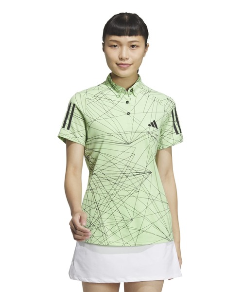 adidas（アディダス）の「アディダス adidas レイビームプリント ドライポロ（ポロシャツ・レディース・ホワイト/ライトグリーン・M/L/XL）」の2枚目の写真