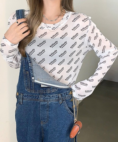SHEPP(シープ)の「総柄ロゴプリント シアーロンT(Tシャツ/カットソー・レディース・ホワイト・F)」の3枚目の写真