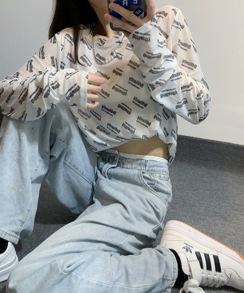 SHEPP(シープ)の「総柄ロゴプリント シアーロンT(Tシャツ/カットソー・レディース・ホワイト・F)」の5枚目の写真