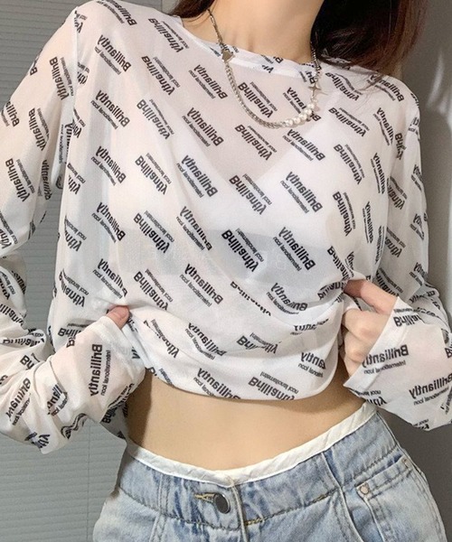 SHEPP(シープ)の「総柄ロゴプリント シアーロンT(Tシャツ/カットソー・レディース・ホワイト・F)」の6枚目の写真