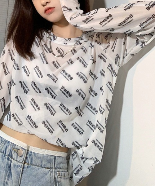 SHEPP(シープ)の「総柄ロゴプリント シアーロンT(Tシャツ/カットソー・レディース・ホワイト・F)」の7枚目の写真