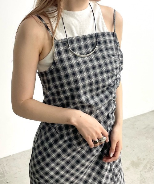 RAY CASSIN（レイカズン）の「チェックドロストキャミワンピース（ワンピース・レディース・ブラック/ブルー/グリーン・FREE）」の7枚目の写真