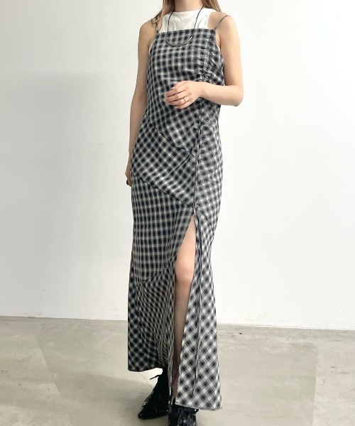 RAY CASSIN（レイカズン）の「チェックドロストキャミワンピース（ワンピース・レディース・ブラック/ブルー/グリーン・FREE）」の6枚目の写真