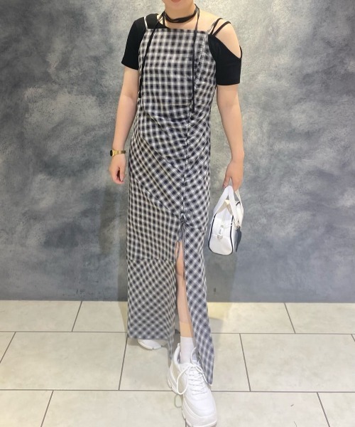 RAY CASSIN（レイカズン）の「チェックドロストキャミワンピース（ワンピース・レディース・ブラック/ブルー/グリーン・FREE）」の8枚目の写真