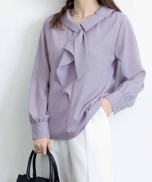 Miniministore(ミニミニストア)の「リボンタイブラウス レディース長袖シャツ(シャツ/ブラウス・レディース・ラベンダー/ホワイト・M/XL/L)」の13枚目の写真