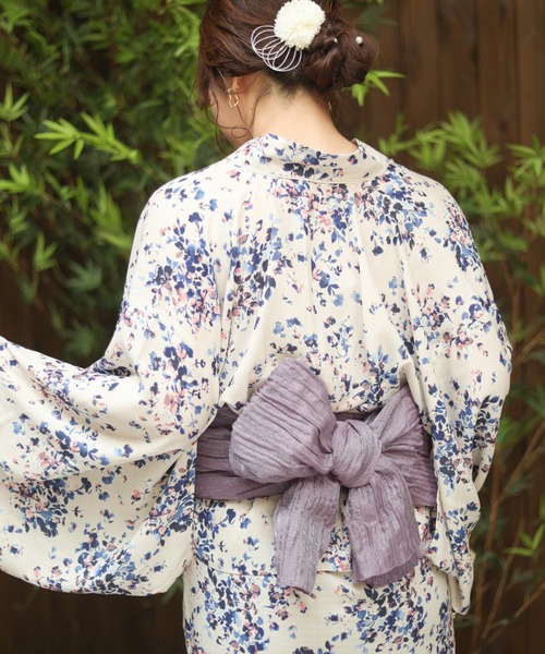 natural couture（ナチュラルクチュール）の「ラメしわ兵児帯（和装小物・レディース・オフホワイト/ブルー/ラベンダー/パープル/ネイビー/イエロー/レッド・FREE）」の5枚目の写真