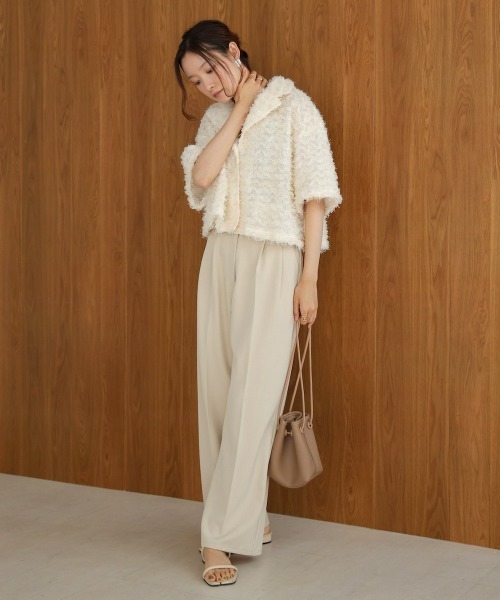 Bab（バブ）の「フリルジャガードシャツジャケット（テーラードジャケット・レディース・アイボリー/ブラック・M）」の3枚目の写真