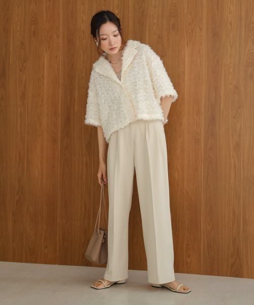 Bab（バブ）の「フリルジャガードシャツジャケット（テーラードジャケット・レディース・アイボリー/ブラック・M）」の5枚目の写真