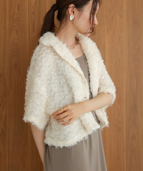 Bab（バブ）の「フリルジャガードシャツジャケット（テーラードジャケット・レディース・アイボリー/ブラック・M）」の11枚目の写真