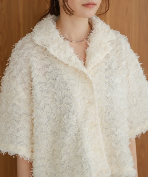 Bab（バブ）の「フリルジャガードシャツジャケット（テーラードジャケット・レディース・アイボリー/ブラック・M）」の13枚目の写真