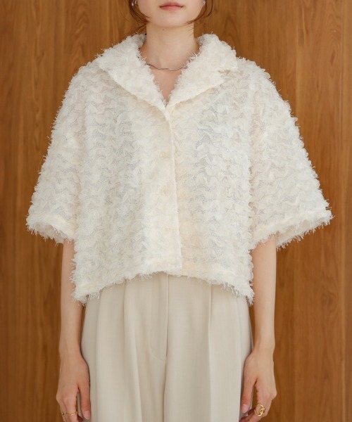 Bab（バブ）の「フリルジャガードシャツジャケット（テーラードジャケット・レディース・アイボリー/ブラック・M）」の14枚目の写真