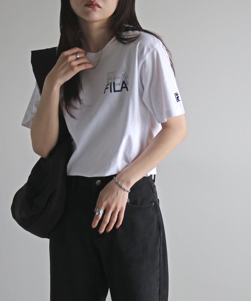 FILA（フィラ）の「ＦＩＬＡ３段ロゴバックプリントＴシャツ（Tシャツ/カットソー・レディース・スミクロ/ネイビー/ホワイト/ピンク/ブラック/オフホワイト/杢グレー・M/L/XL）」の8枚目の写真