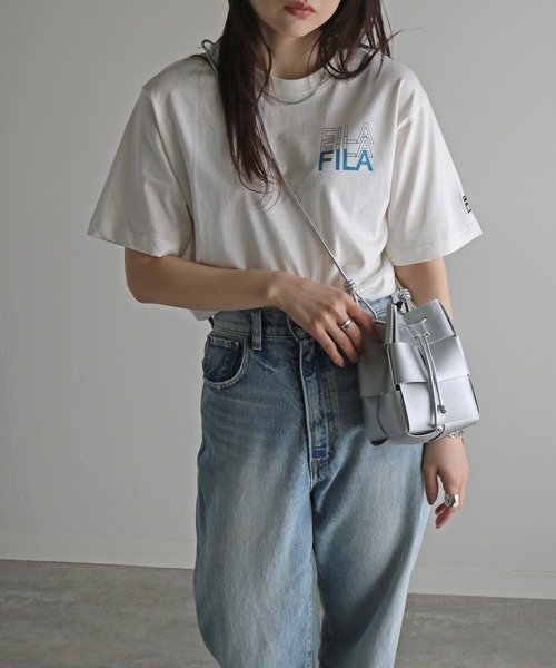 FILA（フィラ）の「ＦＩＬＡ３段ロゴバックプリントＴシャツ（Tシャツ/カットソー・レディース・スミクロ/ネイビー/ホワイト/ピンク/ブラック/オフホワイト/杢グレー・M/L/XL）」の12枚目の写真