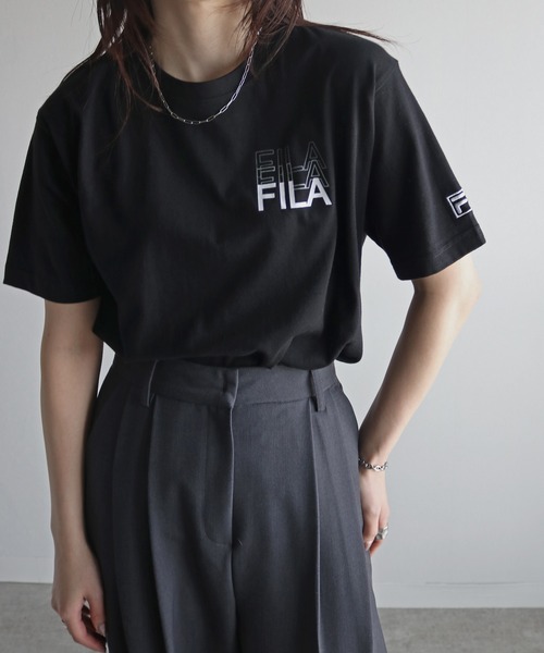 FILA（フィラ）の「ＦＩＬＡ３段ロゴバックプリントＴシャツ（Tシャツ/カットソー・レディース・スミクロ/ネイビー/ホワイト/ピンク/ブラック/オフホワイト/杢グレー・M/L/XL）」の17枚目の写真