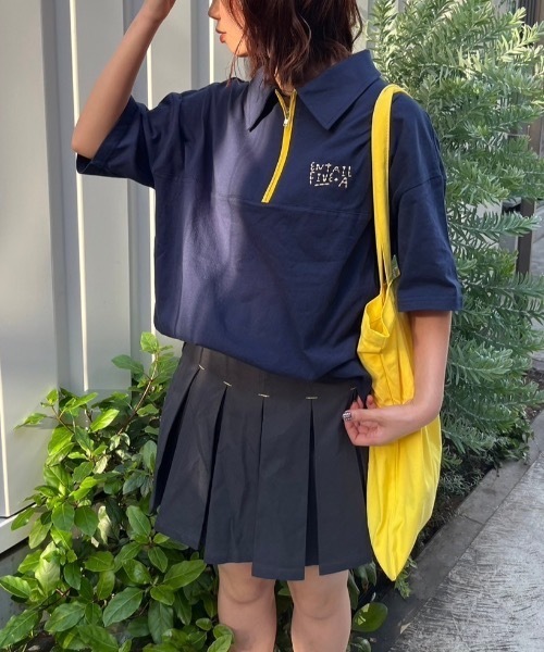 nemne store(ネンネストア)の「《低身長サイズあり》配色ハーフジップポロTシャツ(Tシャツ/カットソー・レディース・オートミール/ネイビー/レッド・SMALL/MEDIUM)」の3枚目の写真