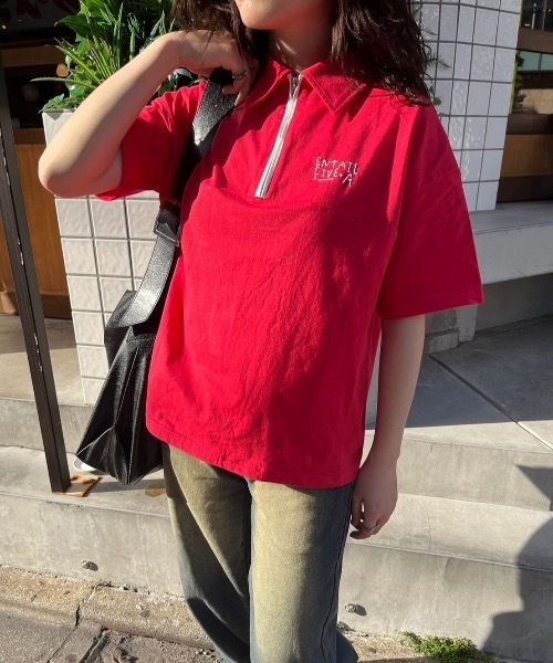 nemne store(ネンネストア)の「《低身長サイズあり》配色ハーフジップポロTシャツ(Tシャツ/カットソー・レディース・オートミール/ネイビー/レッド・SMALL/MEDIUM)」の22枚目の写真
