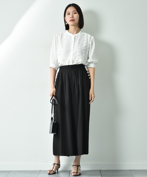 INTERPLANET(インタープラネット)の「デシン*レース5分袖ブラウス(シャツ/ブラウス・レディース・オフホワイト/グレイッシュベージュ/ブラック・FREE)」の9枚目の写真