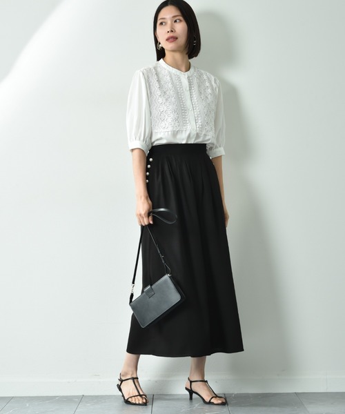 INTERPLANET(インタープラネット)の「デシン*レース5分袖ブラウス(シャツ/ブラウス・レディース・オフホワイト/グレイッシュベージュ/ブラック・FREE)」の10枚目の写真