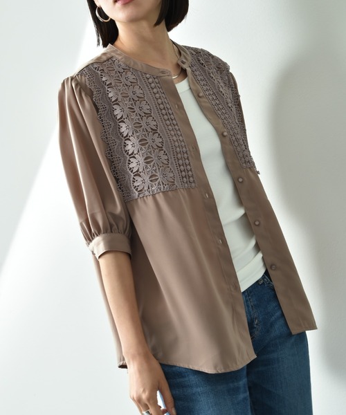 INTERPLANET(インタープラネット)の「デシン*レース5分袖ブラウス(シャツ/ブラウス・レディース・オフホワイト/グレイッシュベージュ/ブラック・FREE)」の13枚目の写真