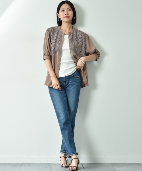 INTERPLANET(インタープラネット)の「デシン*レース5分袖ブラウス(シャツ/ブラウス・レディース・オフホワイト/グレイッシュベージュ/ブラック・FREE)」の18枚目の写真