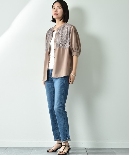 INTERPLANET(インタープラネット)の「デシン*レース5分袖ブラウス(シャツ/ブラウス・レディース・オフホワイト/グレイッシュベージュ/ブラック・FREE)」の19枚目の写真