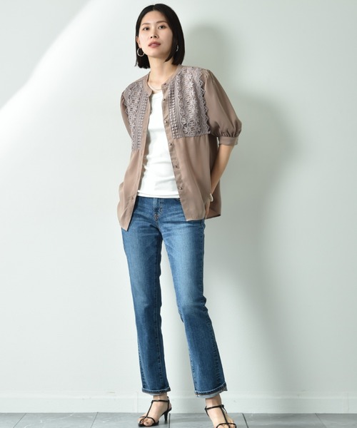 INTERPLANET(インタープラネット)の「デシン*レース5分袖ブラウス(シャツ/ブラウス・レディース・オフホワイト/グレイッシュベージュ/ブラック・FREE)」の20枚目の写真