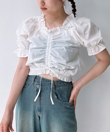AS KNOW AS plus | ◎シャーリングギャザーちりばめリボン5分袖ブラウス(シャツ/ブラウス)