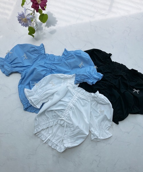 AS KNOW AS plus（アズノゥアズプラス）の「◎シャーリングギャザーちりばめリボン5分袖ブラウス（シャツ/ブラウス・レディース・ブラック/ブルー/オフホワイト・FREE）」の10枚目の写真