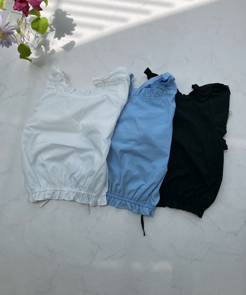 AS KNOW AS plus（アズノゥアズプラス）の「◎シャーリングギャザーちりばめリボン5分袖ブラウス（シャツ/ブラウス・レディース・ブラック/ブルー/オフホワイト・FREE）」の7枚目の写真