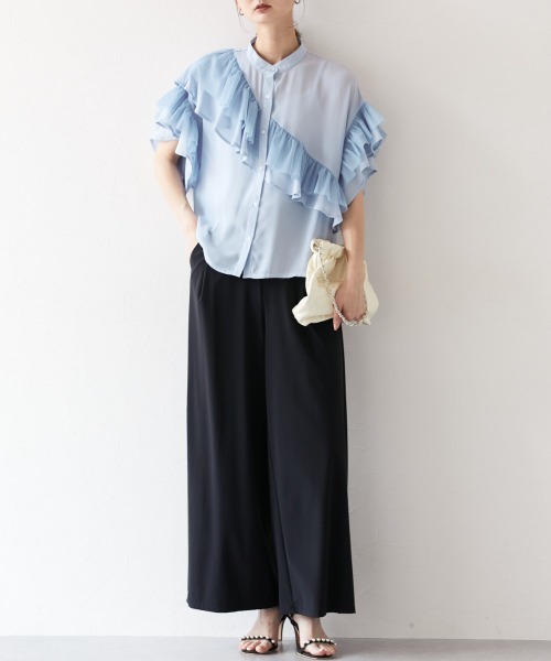 nissen（ニッセン）の「ダブルフリルブラウス（シャツ/ブラウス・レディース・サックスブルー/オフホワイト・M）」の22枚目の写真