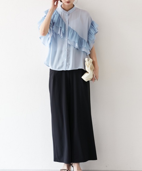 nissen（ニッセン）の「ダブルフリルブラウス（シャツ/ブラウス・レディース・サックスブルー/オフホワイト・M）」の19枚目の写真