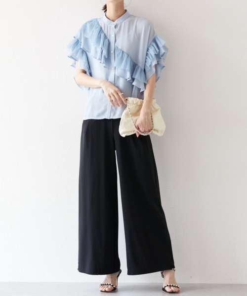 nissen（ニッセン）の「ダブルフリルブラウス（シャツ/ブラウス・レディース・サックスブルー/オフホワイト・M）」の18枚目の写真