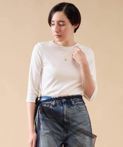 martinique（マルティニーク）の「コットンフライス五分袖プルオーバー（Tシャツ/カットソー・レディース・ネイビー/ブラック/ブラウン/ホワイト・FREE）」の2枚目の写真