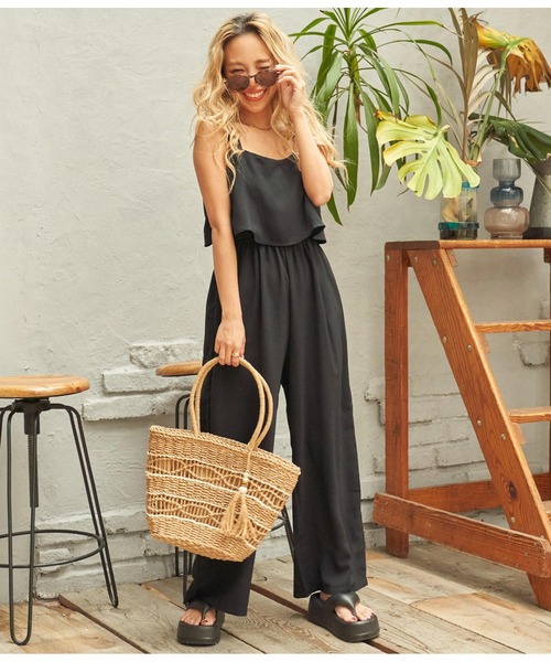 anap mimpi(アナップミンピ)の「バックリボンウエスト切替オールインワン(サロペット/オーバーオール・レディース・ピンク/ブラック・FREE)」の5枚目の写真