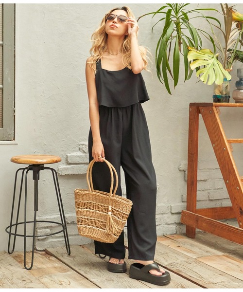 anap mimpi(アナップミンピ)の「バックリボンウエスト切替オールインワン(サロペット/オーバーオール・レディース・ピンク/ブラック・FREE)」の6枚目の写真