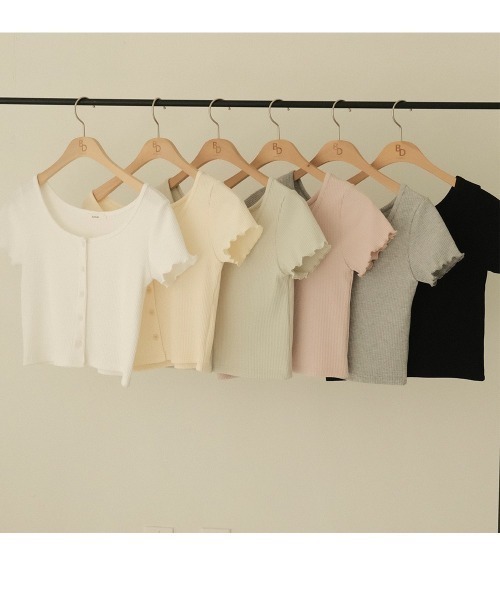 BEIDELLI（ベイデリー）の「[BELLIDE MADE] リブクロップドフリル半袖カーディガン（カーディガン/ボレロ・レディース・グレー/ブラック/イエロー/グリーン/ピンク/ホワイト・FREE）」の18枚目の写真