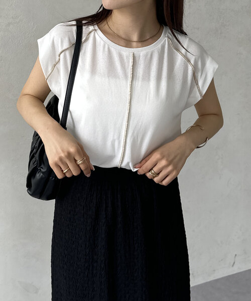 Thevon(ゼボン)の「配色シームシアーフレンチプルオーバー(Tシャツ/カットソー・レディース・ブラック/グレー/ブラウン/オフホワイト・FREE)」の9枚目の写真
