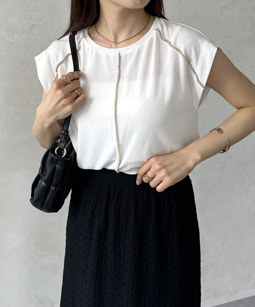 Thevon(ゼボン)の「配色シームシアーフレンチプルオーバー(Tシャツ/カットソー・レディース・ブラック/グレー/ブラウン/オフホワイト・FREE)」の6枚目の写真