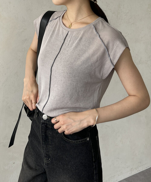 Thevon(ゼボン)の「配色シームシアーフレンチプルオーバー(Tシャツ/カットソー・レディース・ブラック/グレー/ブラウン/オフホワイト・FREE)」の15枚目の写真