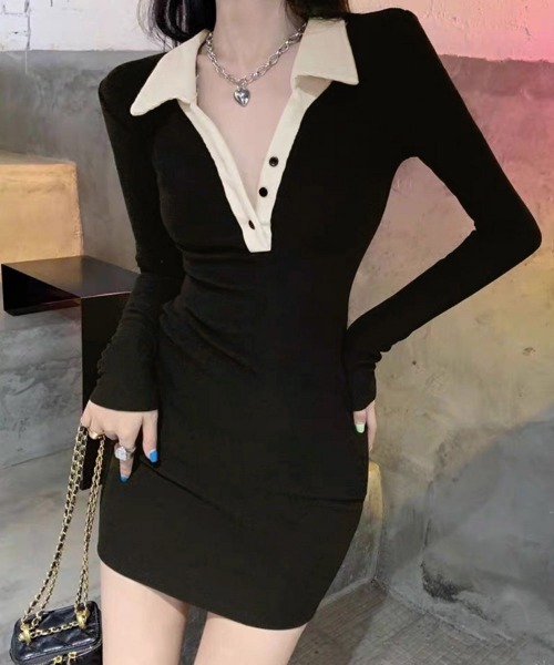 Miniministore(ミニミニストア)の「配色リブポロワンピース レディース(ワンピース・レディース・ブラウン/ブラック・FREE)」の17枚目の写真