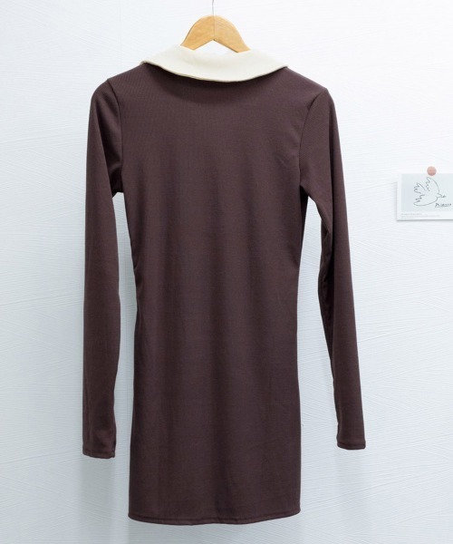 Miniministore(ミニミニストア)の「配色リブポロワンピース レディース(ワンピース・レディース・ブラウン/ブラック・FREE)」の5枚目の写真