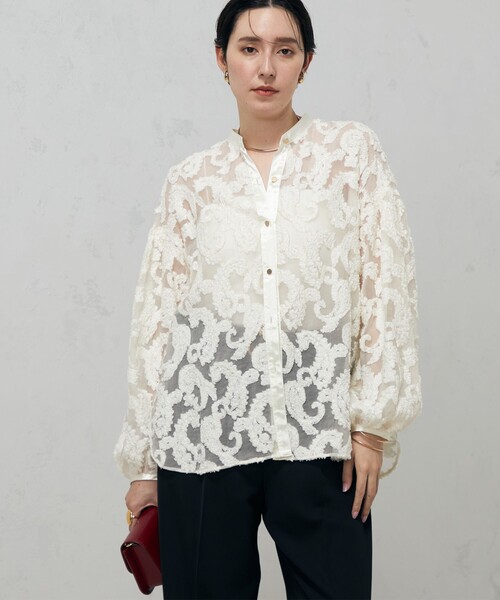 pineappleNOLLEY'S KIRYUペイズリージャガードブラウス NOLLEY'S（ノーリーズ）の「KIRYUペイズリージャガードバンドカラー