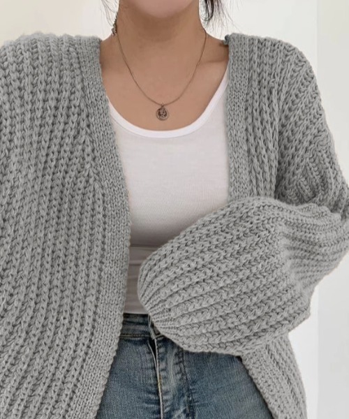 セール】リブ編み ニットカーディガン（カーディガン/ボレロ）｜GEMEDA