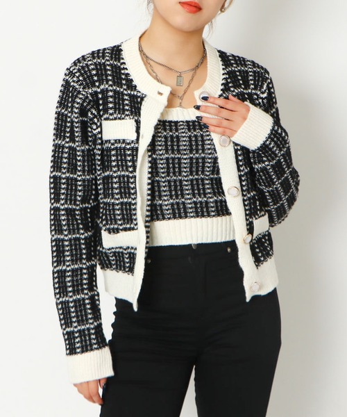 GORGE(ゴージ)の「ニットツィードキャミ+カーデSET(アンサンブル・レディース・ブラック/アイボリー/ブラウン・F)」の2枚目の写真