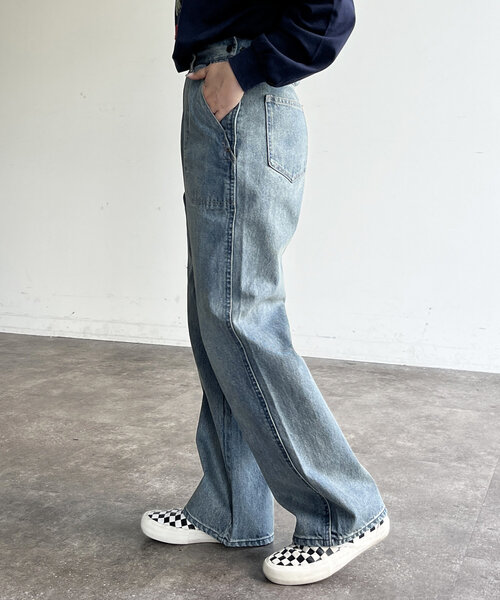 CPCM（シーピーシーエム）の「USAコットンランチパンツ（デニムパンツ・レディース・ネイビー/サックスブルー/ブルー・LARGE/MEDIUM）」の6枚目の写真