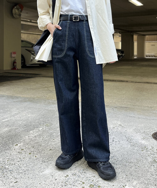 CPCM（シーピーシーエム）の「USAコットンランチパンツ（デニムパンツ・レディース・ネイビー/サックスブルー/ブルー・LARGE/MEDIUM）」の12枚目の写真