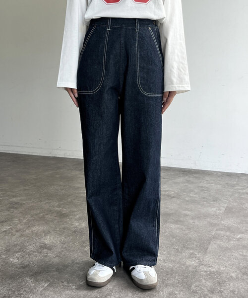 CPCM（シーピーシーエム）の「USAコットンランチパンツ（デニムパンツ・レディース・ネイビー/サックスブルー/ブルー・LARGE/MEDIUM）」の19枚目の写真