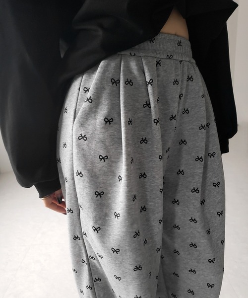 me+em select（ミームセレクト）の「※※【 ３color ／ ３size 】リボンワイドイージースウェットパンツ ／ ribbon wide easy sweat pants（スウェットパンツ・レディース・ブラック/ライトグレー/ダークグレー・SMALL/MEDIUM/LARGE）」の7枚目の写真