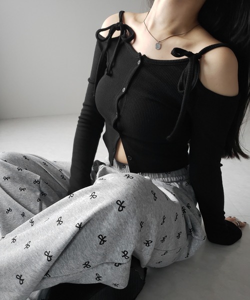 me+em select（ミームセレクト）の「※※【 ３color ／ ３size 】リボンワイドイージースウェットパンツ ／ ribbon wide easy sweat pants（スウェットパンツ・レディース・ブラック/ライトグレー/ダークグレー・SMALL/MEDIUM/LARGE）」の14枚目の写真